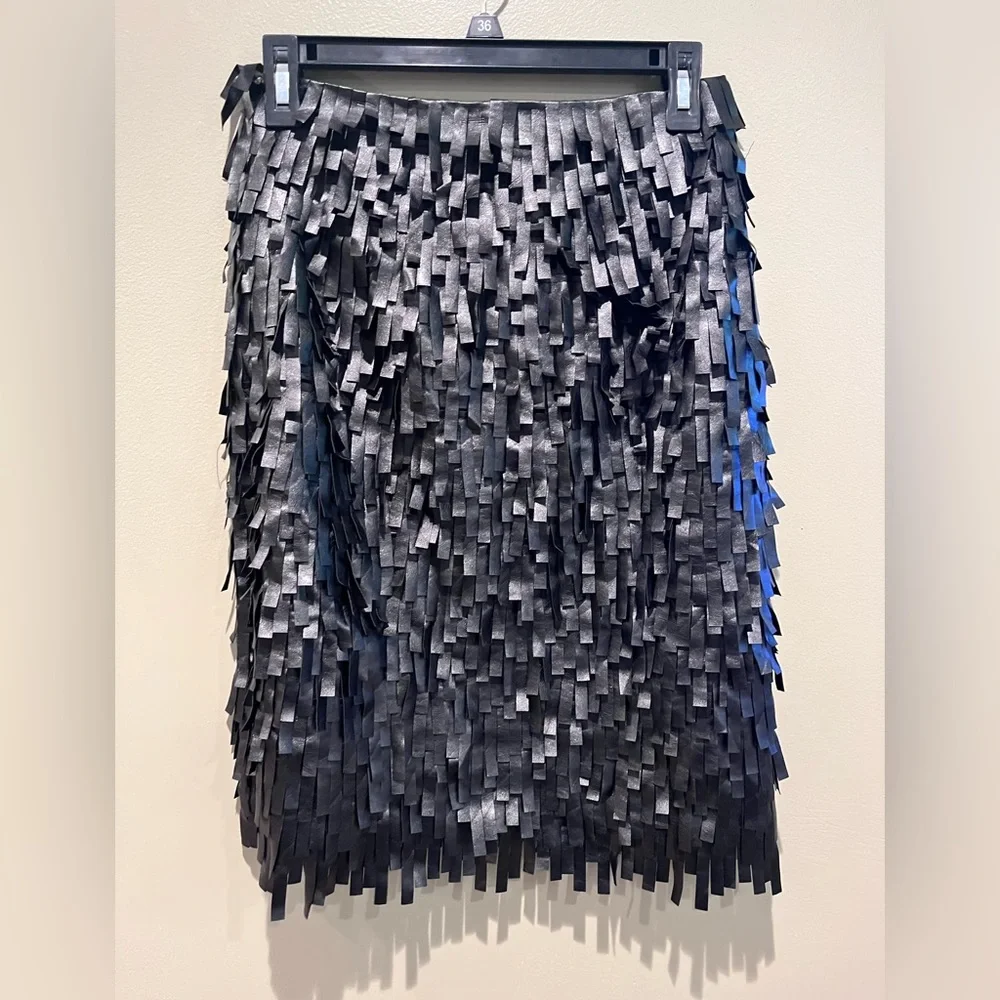 New J McLaughlin Black Vegan Leather Fringe Skirt Fun Spring Summer - Picture 6 of 8